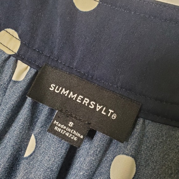 Summersalt The Wrap Navy Blue & Cream Polka Dot Short Sleeve Midi Dress Size 8 - Picture 10 of 11